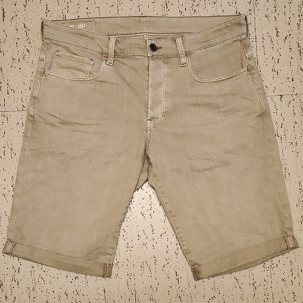 G-Star Raw 3301 Dusty Gray Straight Leg Denim Shorts